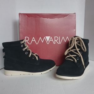 Ramarim Camurcao Black Soft Suede Lace-Up Ankle Booties/Sneakers Sz 38 W- 8-8.5